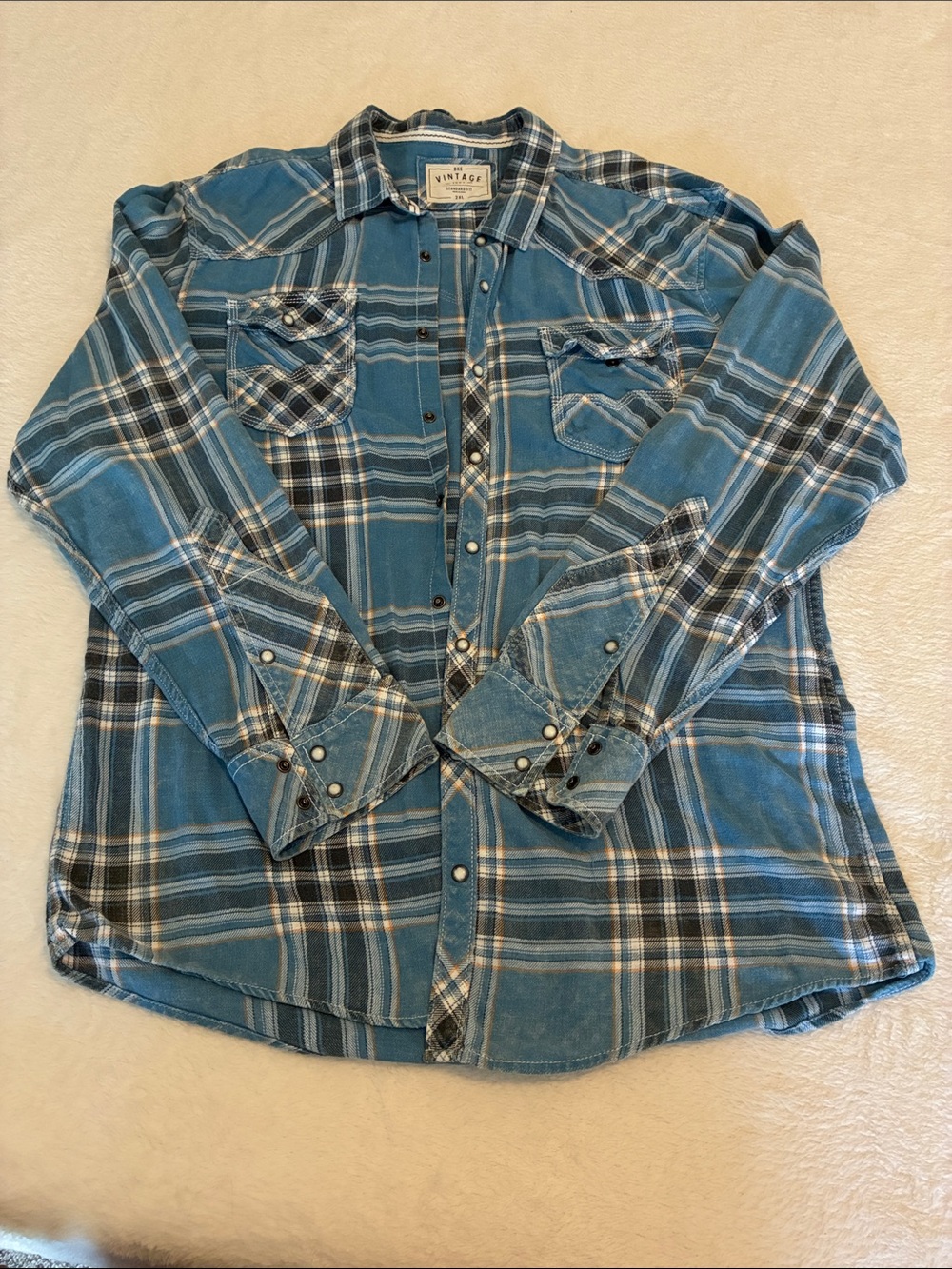 Vintage Blue Plaid flannel Button-Down Shirt